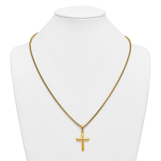 Stainless Steel Polished Yellow IP-plated Cross 24in Necklace