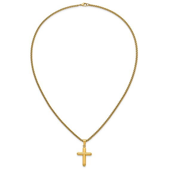 Stainless Steel Polished Yellow IP-plated Cross 24in Necklace