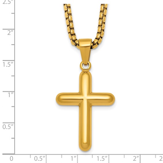Stainless Steel Polished Yellow IP-plated Cross 24in Necklace