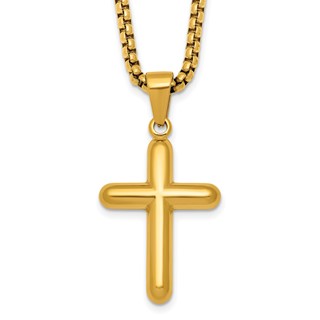 Stainless Steel Polished Yellow IP-plated Cross 24in Necklace