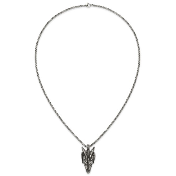 Stainless Steel Antiqued and Polished Dragon Head 24in Necklace