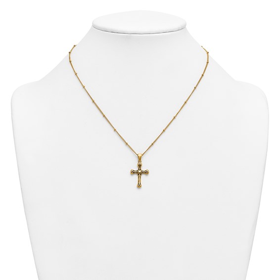 StainlessSteel Polished Enameled Yellow IP Cross 18in w/1.75in ext Necklace