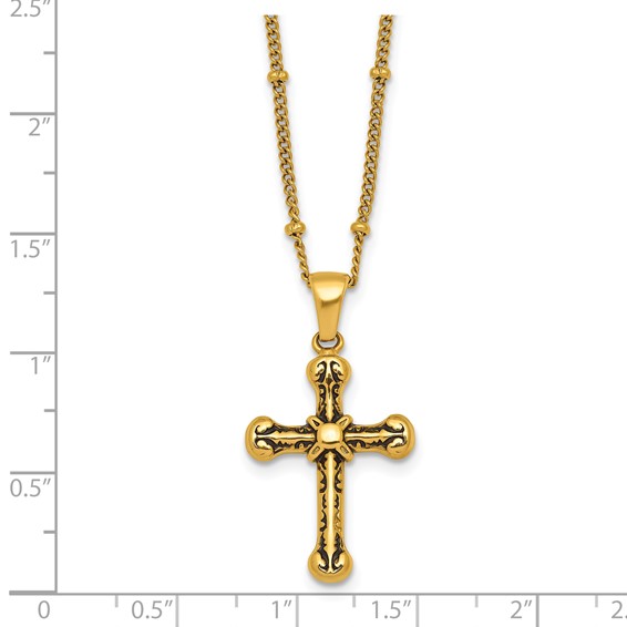 StainlessSteel Polished Enameled Yellow IP Cross 18in w/1.75in ext Necklace