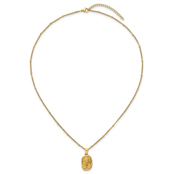 Stainless Steel Polished Yellow IP-plated Flower 18in w/1.75in ext Necklace