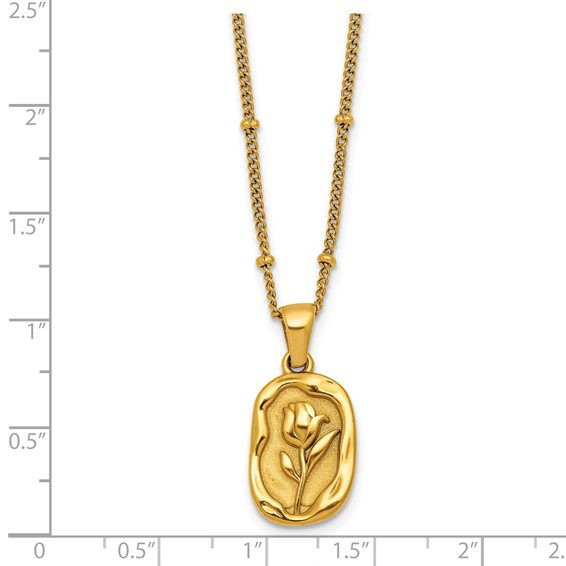 Stainless Steel Polished Yellow IP-plated Flower 18in w/1.75in ext Necklace