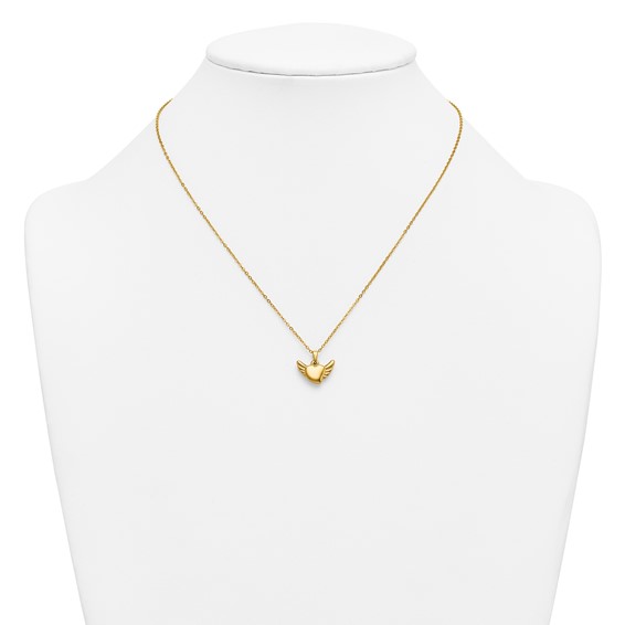 Stainless Steel Polished Yellow IP Heart w/Wings 18in w/1.75in ext Necklace