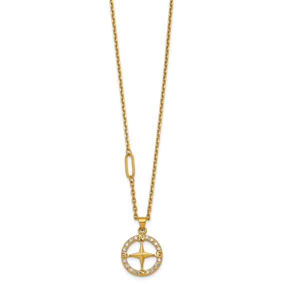 Stainless Steel Polished Yellow IP-plated CZ Compass 20in Necklace