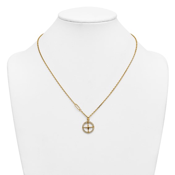 Stainless Steel Polished Yellow IP-plated CZ Compass 20in Necklace