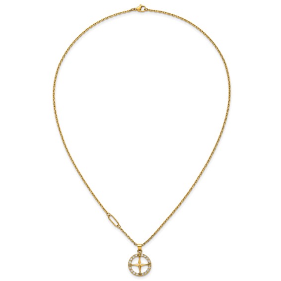 Stainless Steel Polished Yellow IP-plated CZ Compass 20in Necklace