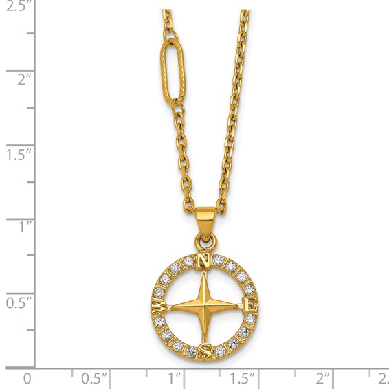 Stainless Steel Polished Yellow IP-plated CZ Compass 20in Necklace