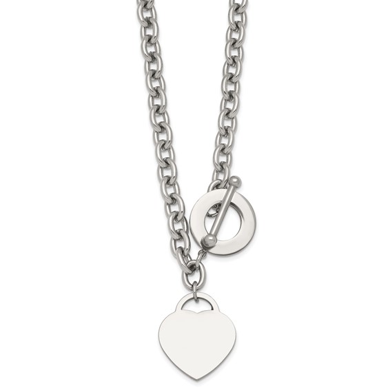 Stainless Steel Polished Heart Charm 20in Toggle Necklace