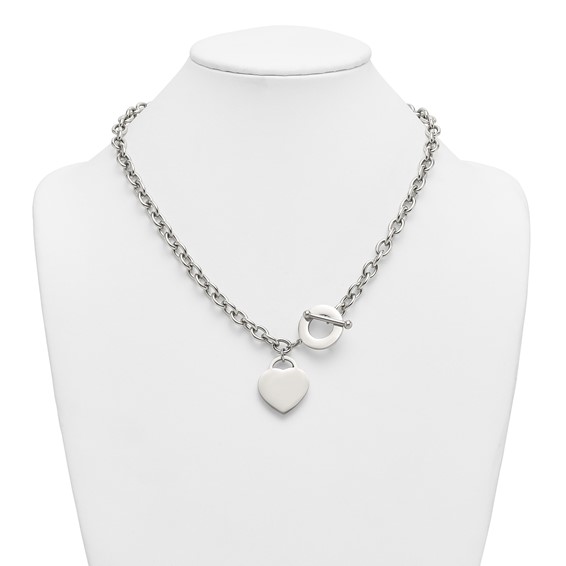 Stainless Steel Polished Heart Charm 20in Toggle Necklace