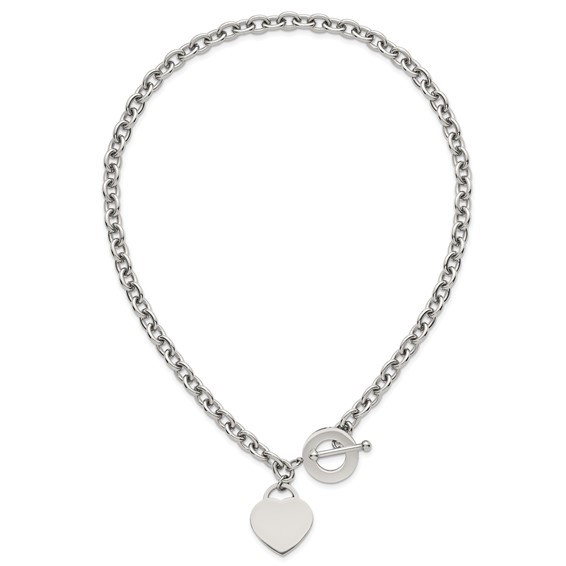 Stainless Steel Polished Heart Charm 20in Toggle Necklace