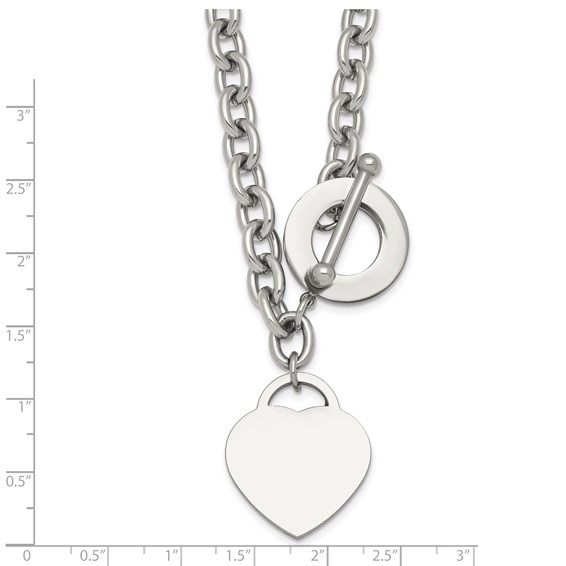 Stainless Steel Polished Heart Charm 20in Toggle Necklace