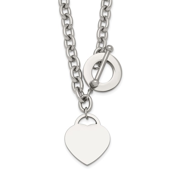 Stainless Steel Polished Heart Charm 20in Toggle Necklace