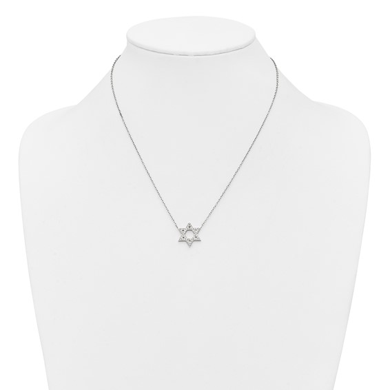 Stainless Steel Polished w/CZ Star of David w/2in ext. 18in Necklace