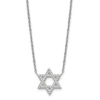 Stainless Steel Polished w/CZ Star of David w/2in ext. 18in Necklace