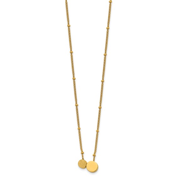 Stainless Steel Polished/Lasered Yellow IP Circles 18in w/2in ext. Necklace