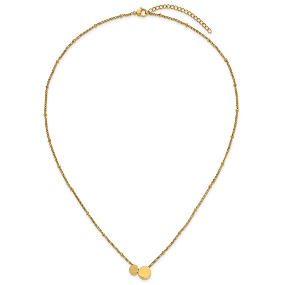 Stainless Steel Polished/Lasered Yellow IP Circles 18in w/2in ext. Necklace