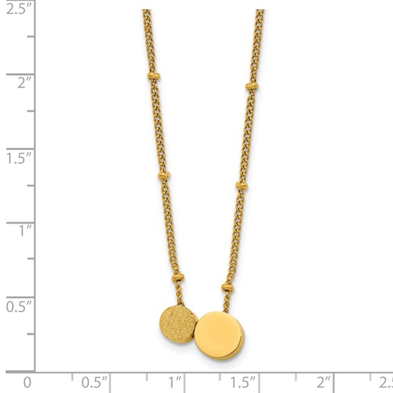 Stainless Steel Polished/Lasered Yellow IP Circles 18in w/2in ext. Necklace