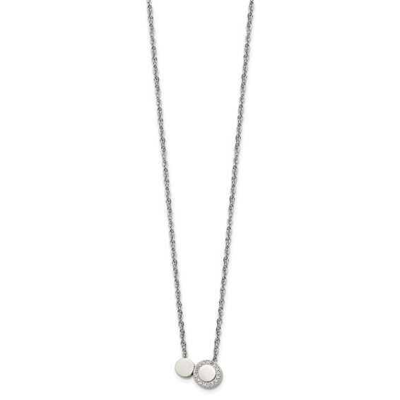 Stainless Steel Polished w/CZ Cirlces 18in w/1.75in ext. Necklace