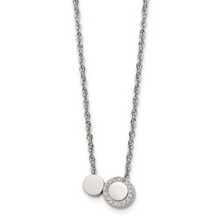 Stainless Steel Polished w/CZ Cirlces 18in w/1.75in ext. Necklace