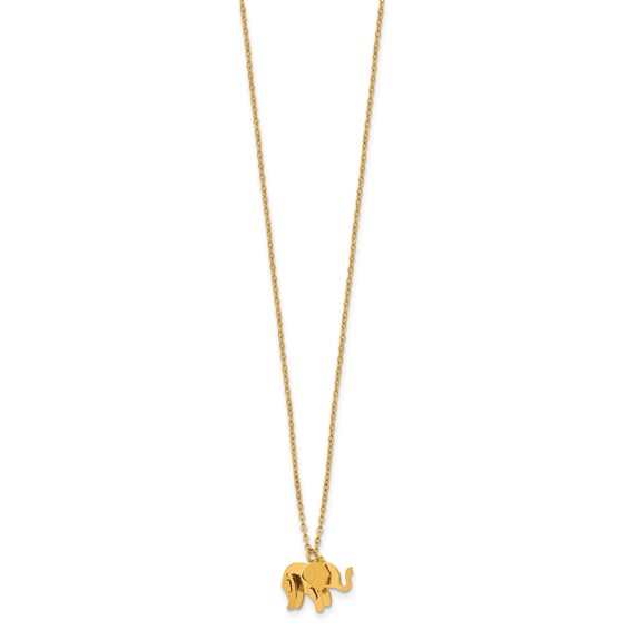 Stainless Steel Polished Yellow IP 3D Elephant 16in w/2in ext. Necklace