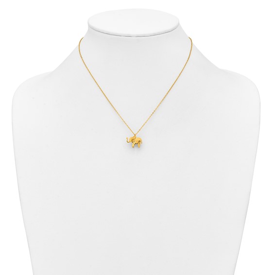 Stainless Steel Polished Yellow IP 3D Elephant 16in w/2in ext. Necklace