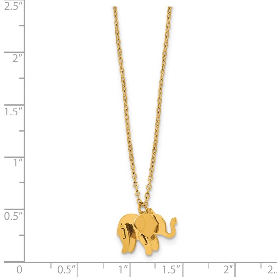 Stainless Steel Polished Yellow IP 3D Elephant 16in w/2in ext. Necklace