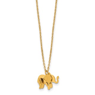 Stainless Steel Polished Yellow IP 3D Elephant 16in w/2in ext. Necklace