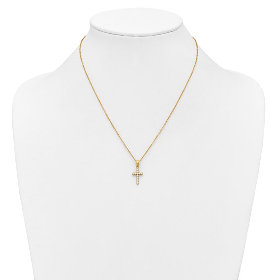 Stainless Steel Polished Yellow IP-plated CZ Cross 18in w/2in ext. Necklace