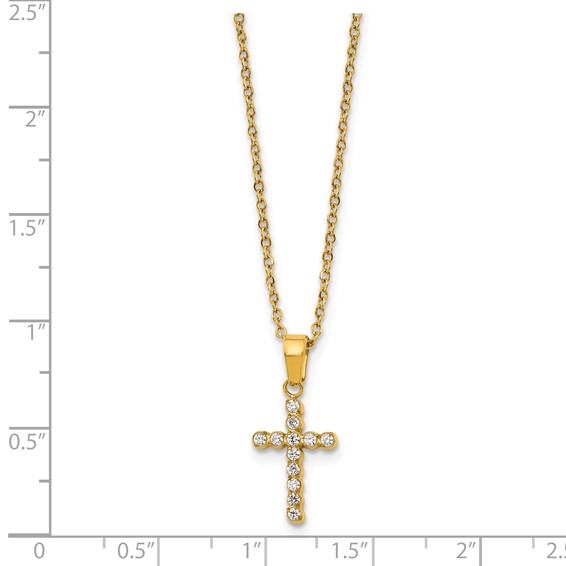 Stainless Steel Polished Yellow IP-plated CZ Cross 18in w/2in ext. Necklace