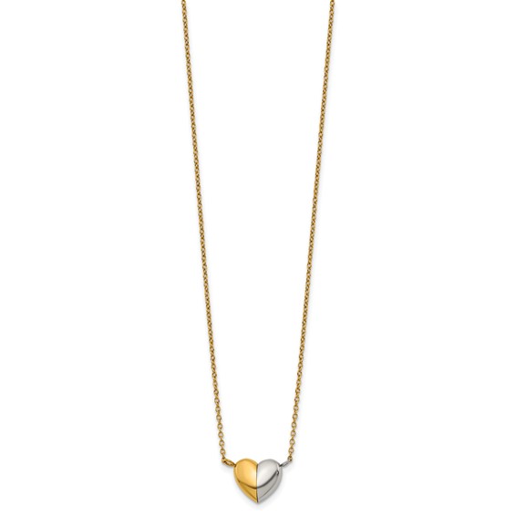 Stainless Steel Polished Yellow IP Magnetic Heart 18in w/2in ext. Necklace