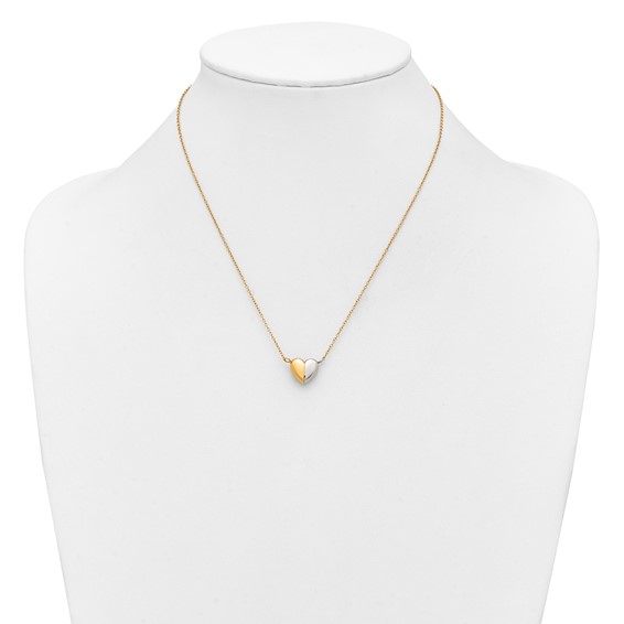 Stainless Steel Polished Yellow IP Magnetic Heart 18in w/2in ext. Necklace