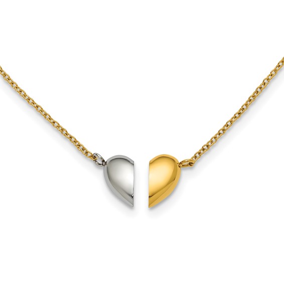 Stainless Steel Polished Yellow IP Magnetic Heart 18in w/2in ext. Necklace