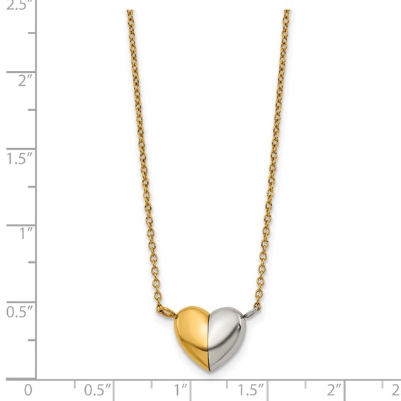 Stainless Steel Polished Yellow IP Magnetic Heart 18in w/2in ext. Necklace