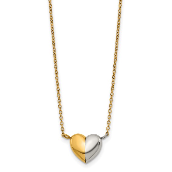 Stainless Steel Polished Yellow IP Magnetic Heart 18in w/2in ext. Necklace