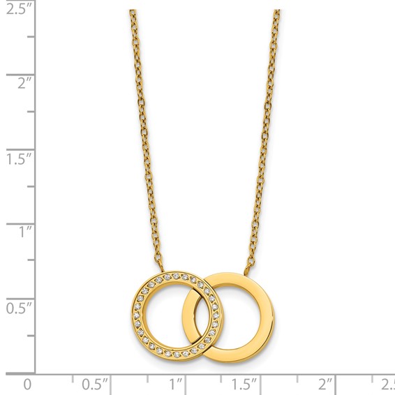 StainlessSteel Polished Yellow IP w/CZ Double Rings 18in w/2in ext Necklace