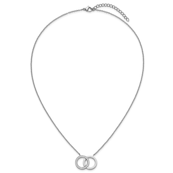 Stainless Steel Polished w/CZ Double Rings 18in w/2in ext. Necklace