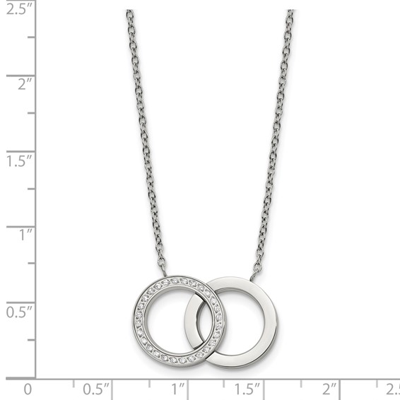 Stainless Steel Polished w/CZ Double Rings 18in w/2in ext. Necklace