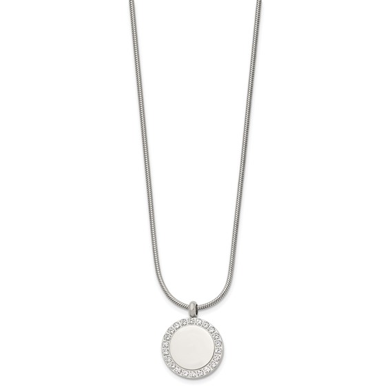 Stainless Steel Polished CZ Disc 18in Necklace
