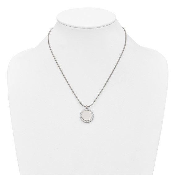 Stainless Steel Polished CZ Disc 18in Necklace