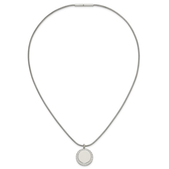 Stainless Steel Polished CZ Disc 18in Necklace