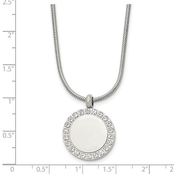 Stainless Steel Polished CZ Disc 18in Necklace
