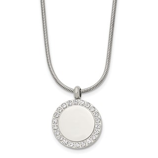 Stainless Steel Polished CZ Disc 18in Necklace