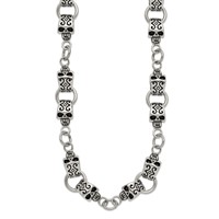 Chisel Stainless Steel Antiqued and Polished Skull Necklace, 24" view 3
