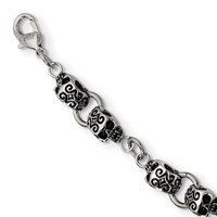 Chisel Stainless Steel Antiqued and Polished Skull Necklace, 24" view 4