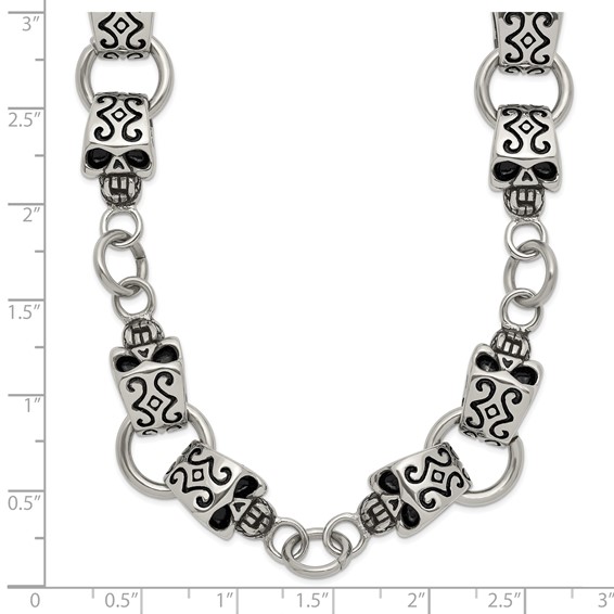 Chisel Stainless Steel Antiqued and Polished Skull 24 inch Necklace