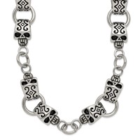 Chisel Stainless Steel Antiqued and Polished Skull Necklace, 24" view 1