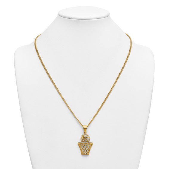 Stainless Steel Polished Yellow IP Crystal B-ball Hoop 24in Necklace